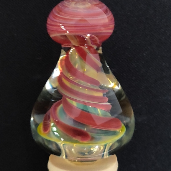Hand Blown Glass Wine Bottle Stopper Red And Yellow Rubber Stopper Base - Picture 2 of 5